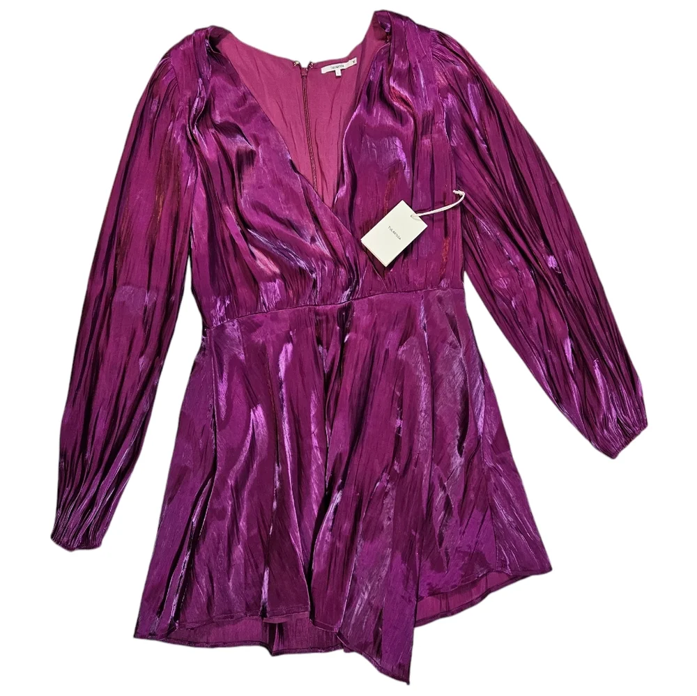 Tularosa Revolve Eliza Magenta Surplice Mini Dress Size Large Asymmetric Flirty - Picture 9 of 16